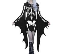 PAIDAXING Halloween Costumes for Women - Asymmetrical Gothic Witch & Vampire Dresses for Cosplay & Party - Dolman Bet Sleeve & Long Sleeve - Sexy Wrap Dress
