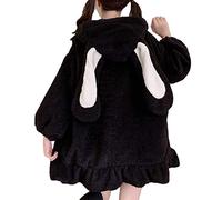 PAIDAXING Hoodies for Women Cute Bunny Ear Hoodie Fuzzy Fluffy Rabbit Sweater Sweatshirt Comfy Pullover Jumper Tops Kawaii Hoodies Loose Baggy Soft Zipper Coats Thick Plush Jacket