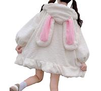 PAIDAXING Hoodies for Women Cute Bunny Ear Hoodie Fuzzy Fluffy Rabbit Sweater Sweatshirt Comfy Pullover Jumper Tops Kawaii Hoodies Loose Baggy Soft Zipper Coats Thick Plush Jacket