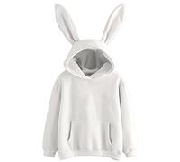 PAIDAXING Kawaii Hoodie for Womens Girls Cute Bunny Ear Hoodie Funny Rabbit Tops Hoody Drawstring Hoody Sweatshirts Kangaroo Pockets Pullover Blouse Jumpers White
