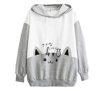 PAIDAXING Kawaii Hoodies for Girls Cartoon Print Splice Cute Hoodie Oversized Anime Hoodie Sweatshirts Teen Girl's Casual Dtawstring Jumper Sweater Long Sleeve Pullover Tops Blouse