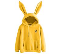 PAIDAXING Kawaii Hoodies for Women Cute Cartoon Bunny Ear Hooded Sweatshirt Rabbit Teen Girl's Embroidery Pullover Pullover Hoodies with Kangaroo Pocket Girls Auutmn Long Sleeve Hooded Tops