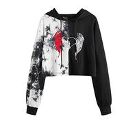 PAIDAXING Ladies Crop Tops Los Angeles Letter Print Hoodies Tie-Dye Long Sleeve Drop Shoulder Cropped Sweatshirt Cool Sexy Gothic Style Pullover Sweatshirt Womens Y2K Tops Fashion Streetwear