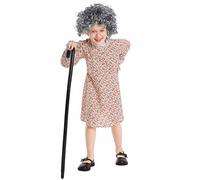 PAIDAXING Little Red Riding Hood Big Bad Wolf Grandma Costume for Girls Floral Vintage Dress with Bonnet Hat, Fairy Tale Book Week Outfit, Halloween Role Play Dress Up Set