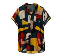 PAIDAXING Men's Button Down Short Sleeve Shirt Casual Cotton Linen Hawaiian Shirt Relaxed-Fit Tropical Beach Cuban Camp Shirt
