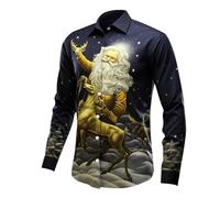 PAIDAXING Men's Christmas Shirts Funny Santa Clus Digital 3D Printed Tops Casual Button Down Lapel Long Sleeve Polo Shirts Graphic Xmas Tshirts Blouse Christmas Outfits for Men UK Yellow