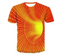 PAIDAXING Men's Funny Ugly T Shirts Casual Novelty 3D Geometry Print Summer Tops Loose Fit Short Sleeve Crew Neck Tshirts Graphic Tees Blouse Orange