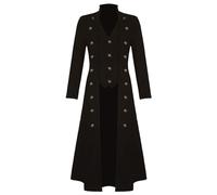 PAIDAXING Mens Gothic Steampunk Trench Coat - Medieval Vintage Solid Color Stand Collar, Double Layer Button Design, Renaissance Cosplay, Halloween Role-Playing, Victorian Fancy Dress Outfit Black
