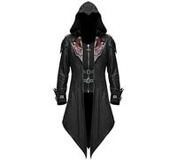PAIDAXING Mens Gothic Trench Coat Long Sleeve Hooded Jacket Vintage Medieval Steampunk Cape Renaissance Victorian Splicing Tailcoat Retro Costumes for Halloween Masquerade Cosplay Party