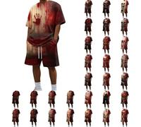 PAIDAXING Mens Shorts and T Shirts Sets Bloody Skull Print Tshirts, Elastic Waist Drawstrings Shorts with Pockets Lightweight Breathable Jogging Tracksuits Sets Summer Comfy Holiday 2 Piece Outfits