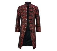 PAIDAXING Men's Vintage Steampunk Tailcoat Coat Reteo Button Down Gothic Embroidery Long Jacket Plus Size Renaissance Vampire Jacket Victorian Frock Uniform Coats for Party Halloween Carnival