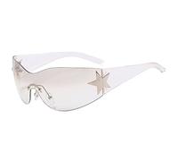 PAIDAXING Mens Womens Sunglasses Rimless Wrap Around Sunglasses Trendy Y2K Sunglasses Cycling Futuristic Sunglasses Oversized Shades Cool Star Fashion Sunglasses