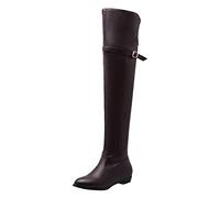 PAIDAXING Over The Knee High Boots for Women UK Chic Fold-Over Stackable Faux Leather Ladies Winter Autumn Boots with Side Zipper Fashion Solid Color Fold Over Boot Shoes