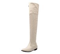 PAIDAXING Over The Knee High Boots for Women UK Chic Fold-Over Stackable Faux Leather Ladies Winter Autumn Boots with Side Zipper Fashion Solid Color Fold Over Boot Shoes