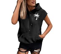 PAIDAXING Plus Size Women's Hooded Vest Top Long Length - Sleeveless Hoodie with Large Pockets, Plain Oversized Casual Beach Tunic, Lightweight Loungewear