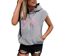 PAIDAXING Plus Size Women's Hooded Vest Top Long Length - Sleeveless Hoodie with Large Pockets, Plain Oversized Casual Beach Tunic, Lightweight Loungewear