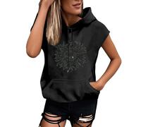 PAIDAXING Plus Size Women's Hooded Vest Top Long Length - Sleeveless Hoodie with Large Pockets, Plain Oversized Casual Beach Tunic, Lightweight Loungewear