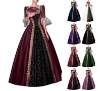 PAIDAXING Renaissance Gothic Queen Dress for Women UK Victorian Medieval Court Ball Gown with Crinoline 1800s Rococo Lace Royal Masquerade Halloween Costume Tea Party Prom Fancy Dress