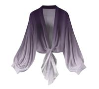 PAIDAXING Summer Cardigans for Women UK Lightweight Sheer Chiffon Shrug Open Front Long Sleeve Cropped Cardigans Ladies Tie Front Bolero Kimono Beach Cover Up Shawl Wrap Flowy Tops