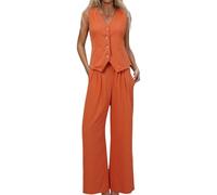 PAIDAXING Tailored Women's 2 Piece Suit: Slim Fit Sleeveless Vest & Wide Leg Trousers Set - Breathable Linen Cotton Blend, UK Summer Workwear for Office, Smart Separates Matching Co-Ord