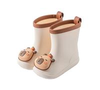 PAIDAXING Toddler Kids Wellies with Adorable Cartoon Prints Waterproof Rain Boots Anti-Slip Lightweight Comfort Water Shoes for Muddy Play, Beach Visits & Family Outings Beige