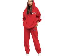 PAIDAXING Tracksuit Womens Full Set UK 2 Piece Lounge Wear Letter Print Hoodie Sweatshirt and Joggers Sets Plus Size Long Sleeve Hoody Drawstring Trouser Ladies Gym Track Bottom Sports Activewear