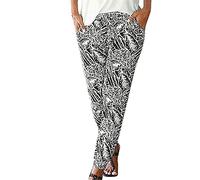 PAIDAXING Trousers for Women UK Lightweight Boho Beach Pants Vintage Floral Print Harem Jogger Loose Fit Elastic Waist Trousers with Pocket Ladies Summer Thin Breathable Yoga Workout Pants Joggers