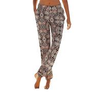 PAIDAXING Trousers for Women UK Lightweight Boho Beach Pants Vintage Floral Print Harem Jogger Loose Fit Elastic Waist Trousers with Pocket Ladies Summer Thin Breathable Yoga Workout Pants Joggers