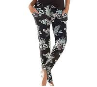 PAIDAXING Trousers for Women UK Lightweight Boho Beach Pants Vintage Floral Print Harem Jogger Loose Fit Elastic Waist Trousers with Pocket Ladies Summer Thin Breathable Yoga Workout Pants Joggers