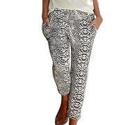 PAIDAXING Trousers for Women UK Lightweight Boho Beach Pants Vintage Floral Print Harem Jogger Loose Fit Elastic Waist Trousers with Pocket Ladies Summer Thin Breathable Yoga Workout Pants Joggers