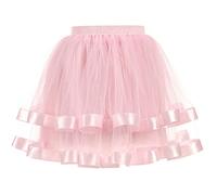 PAIDAXING Tutu Skirts for Women Girl Classic Folded Party Dance Petticoat Ruffled Tulle Layered Frilly Skirt Ladies Princess Outfit Pettiskirt Cosplay Pink