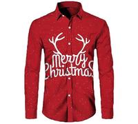 PAIDAXING UK Mens Funny Ugly Santa Christmas Tree Print Shirts Novelty Blazer Suit 3D Tops Men's Xmas Holiday Performance Costumes Trendy Long Sleeve Button Down Shirts