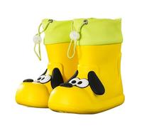 PAIDAXING Wellies for Kids Cute 3D Cartoon Mid Calf Water Shoes with Adjustable Drawstring Cuff Boys Girls Tollder Lightweight Non Slip Outdoor Waterproof Rain Boots Yellow