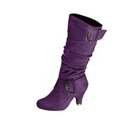 PAIDAXING Western Cowboy Boots For Women UK Retro Wide Calf Chunky High Heel Boot Mid Calf Pointed Toe Leather Cowgirl Boots with Buckle Ladies Autumn Winter Streetwear Outdoor Shoes