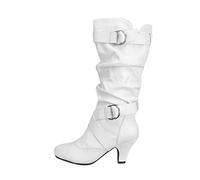 PAIDAXING Western Cowboy Boots For Women UK Retro Wide Calf Chunky High Heel Boot Mid Calf Pointed Toe Leather Cowgirl Boots with Buckle Ladies Autumn Winter Streetwear Outdoor Shoes