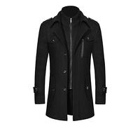 PAIDAXING Winter Jackets for Men UK Two Fake Pieces Short Trench Coat Zip Up Wool Winter Peacoats Casual Single Breasted Lapel Jacket Smart Business Overcoat Coat Outwear