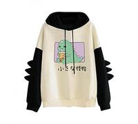 PAIDAXING Women Dinosaur Hoodie Long Sleeve Splice Cartoon Cute Sweatshirt Teens Girls Casual Pullover Girls Anime Cosplay Jumper Sweater