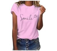 PAIDAXING Women Smile Letter Print Summer T-Shirt Crew Neck Short Sleeve Ladies Casual Tie Dye Butterfly Graphic Tee Tops Fashion Slim Fit Round Neck Petite Shirts Tops for Women UK