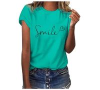 PAIDAXING Women Smile Letter Print Summer T-Shirt Crew Neck Short Sleeve Ladies Casual Tie Dye Butterfly Graphic Tee Tops Fashion Slim Fit Round Neck Petite Shirts Tops for Women UK