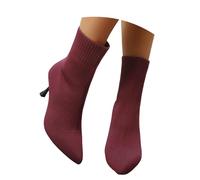 PAIDAXING Women's Ankle Boots Plus Size Wool Blend Pointed Toe Chunky Heel Stretchy Sock Boots with Rear Strap Classic Design Comfortable Fit Fall Winter Fashion Footwear for Ladies