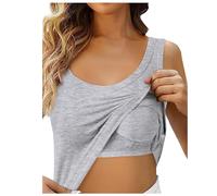 PAIDAXING Women's Basic Seamless Padded Yoga CamisolesSolid Color Slim Fit Cotton Bras Cami Tops with Built in Bra Comfy Soft Cotton Casual Shelf Bra Sleeveless Vest Tank Tops