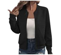 PAIDAXING Womens Bomber Jackets Casual Full Zip Plain Quilted Lightweight Jacket Cable Knit Long Sleeve Outerwear Ladies Fashion Open Front Short Cardigan Streetwear Autumn