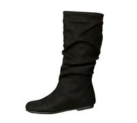PAIDAXING Women's British Style Suede Boots Solid Color Fold Over Slouchy Mid-Calf Boots Flat Shoes Comfortable Fashionable Winter Autumn Ankle Boots for Ladies Daily Wear