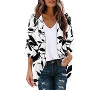 PAIDAXING Womens Chiffon Kimono Cardigans Summer Floral 3/4 Sleeve Open Front Beach Cover Ups Lightweight Sheer Loose Shrug Blouse Ladies Boho Sarong Shawl Tops