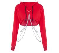 PAIDAXING Women's Cute Cat Ear Crop Top Oversized Hoodie Off Shoulder Hollow Out Long Sleeve Black Punk Gothic Sweatshirts Kpop Girls Group Performance Costume Y2k Streetwear