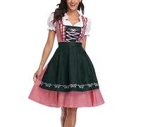 PAIDAXING Women's German Dirndl Dress Traditional Lace Up A-Line Tight Dress Patchwork Mini Dress for Oktoberfest Carnival Retro Short Ruffle Sleeve Festival Outfit Halloween Bavarian Costumes