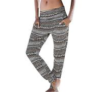 PAIDAXING Women's Harem Hippie Pants Baggy Boho Patterned High Waist Smocked Waist Thin with Pockets Ladies Strechy Lounge Trousers for Yoga Summer BeachUK
