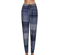 PAIDAXING Women's Hippie Thai Trousers Boho Vintage Patterned Smocked Waist with Pockets Lightweight Stretchy Bohemian Baggy Yoga Pants Ladies Casual Summer Harem Pants