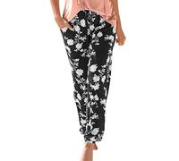 PAIDAXING Women's Hippie Thai Trousers Boho Vintage Patterned Smocked Waist with Pockets Lightweight Stretchy Bohemian Baggy Yoga Pants Ladies Casual Summer Harem Pants