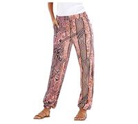 PAIDAXING Women's Hippie Thai Trousers Boho Vintage Patterned Smocked Waist with Pockets Lightweight Stretchy Bohemian Baggy Yoga Pants Ladies Casual Summer Harem Pants